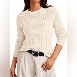 LILLUSORY Cable Knit Sweater Womens Soft Pullover Lightweight Trendy cream Small